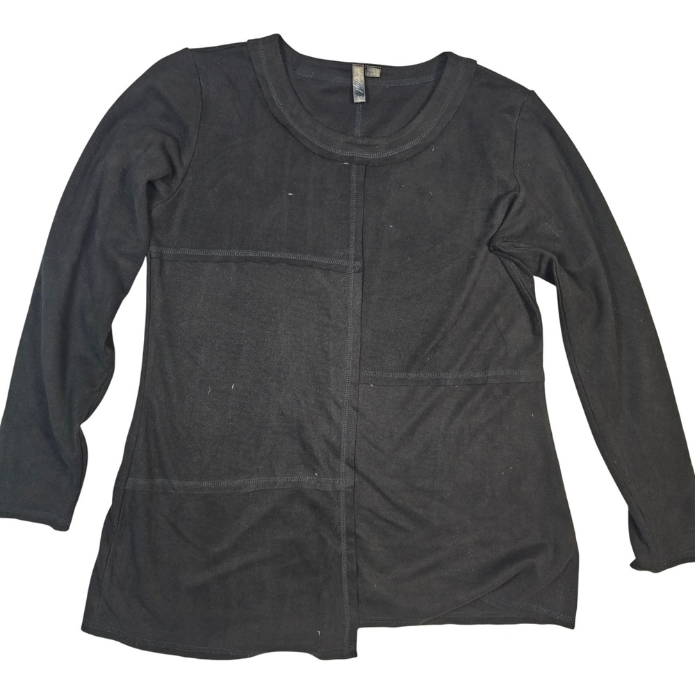 Ethyl Black Faux Suede Patchwork Asymmetrical Hem Long Sleeve Top Size M